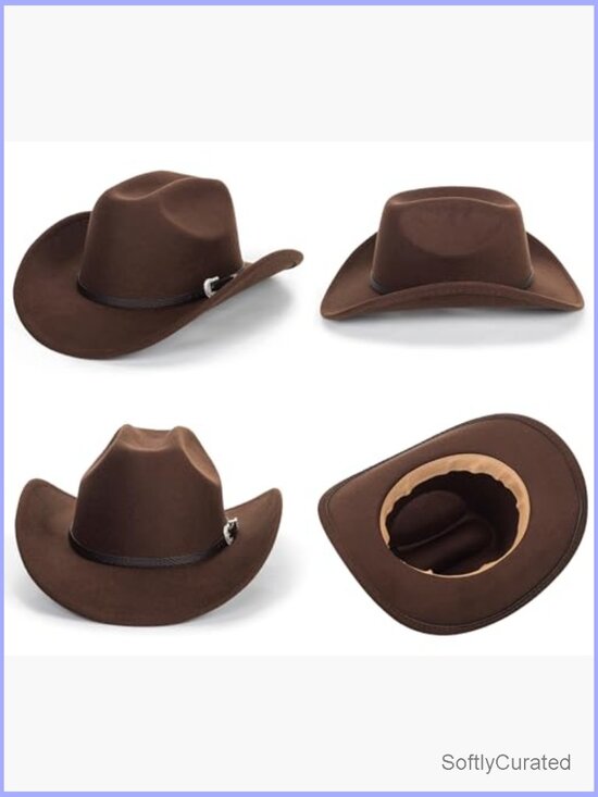 Classic Western Felt Cowboy Hat Wide Brim Belt Buckle Unisex main image 4
